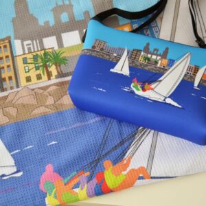 Pack Vela Latina Canaria – Toalla waffle reciclada + bolso neceser de neopreno