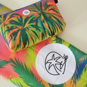 Pack Palmeras Canarias – Toalla waffle reciclada + bolso neceser de neopreno