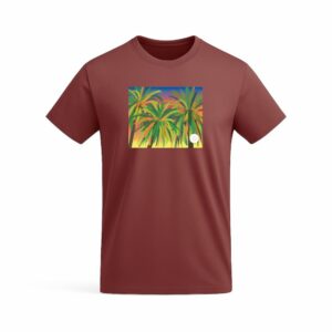 Camiseta unisex rojo pálido, diseño "Estampado de Palmeras" algodón orgánico