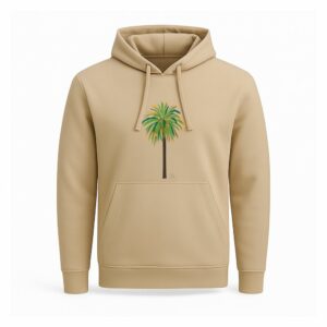Sudadera canguro unisex arena, diseño "Palmera Canaria "