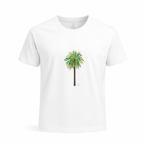 Camiseta unisex blanca, diseño "Palmera Canaria " algodón orgánico