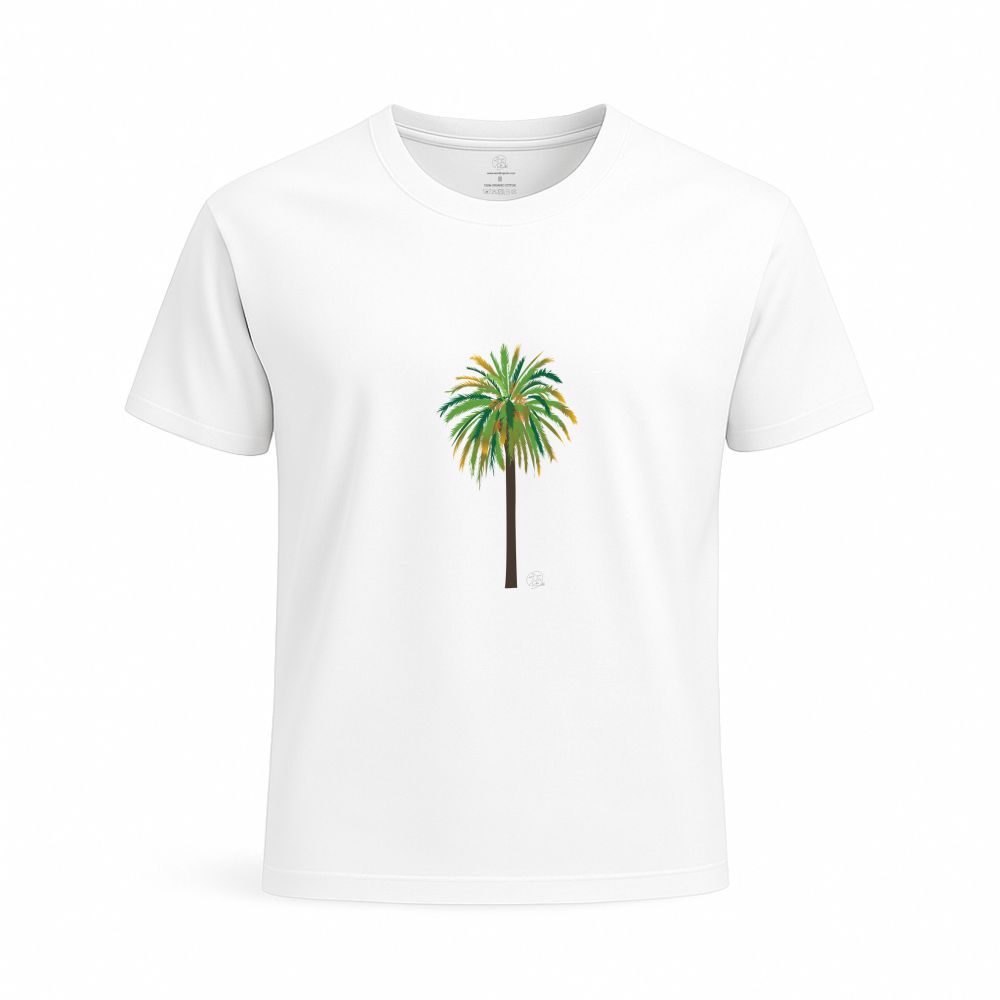 camiseta palmera canaria blanca algodón orgánico