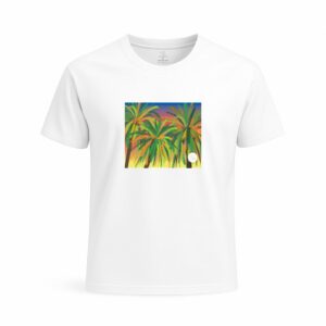 Camiseta unisex blanca, diseño "Estampado de Palmeras" algodón orgánico