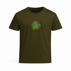 Camiseta unisex verde, diseño "Palmera Canaria" algodón orgánico