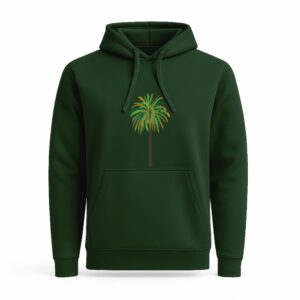 Sudadera canguro unisex verde, diseño "Palmera Canaria "