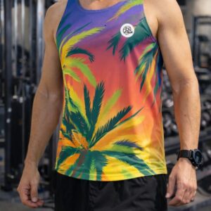 Camiseta técnica sin mangas unisex diseño Palmeras en tejido reciclado antibacteriano