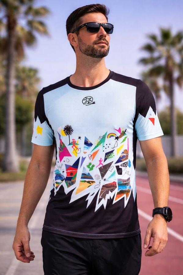 camiseta-tecnica-unisex-reflejos-hombre-frontal Camiseta técnica unisex Reflejos vista frontal en hombre