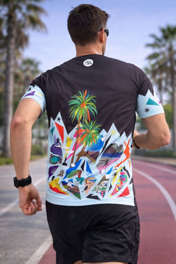 camiseta-tecnica-unisex-reflejos-hombre-trasera Diseño trasero camiseta técnica unisex Reflejos inspirado en paisajes canarios