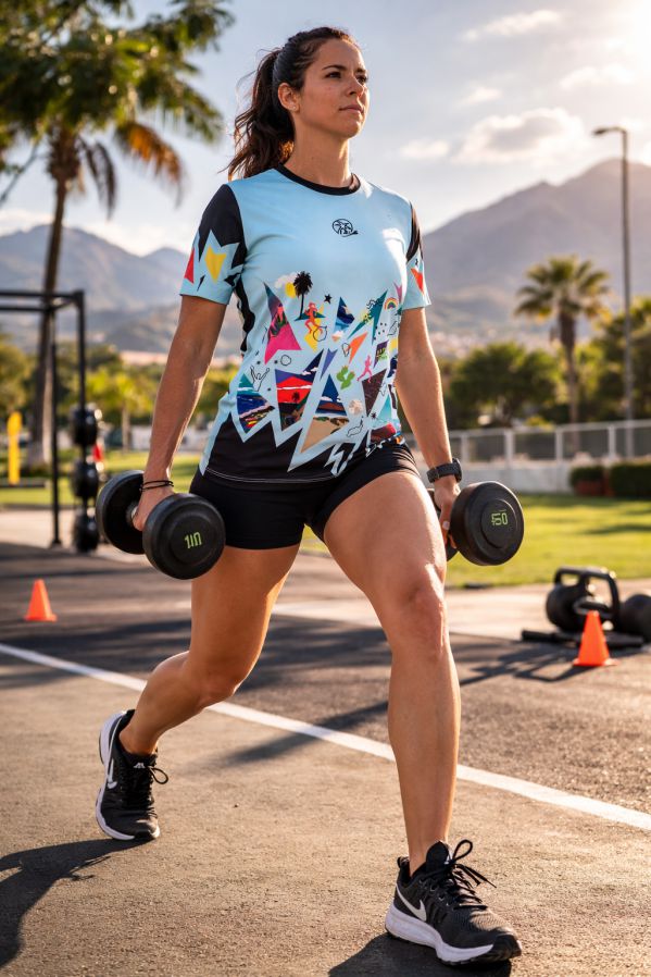 camiseta-tecnica-unisex-reflejos-mujer-entrenamiento Camiseta técnica unisex Reflejos en mujer durante entrenamiento al aire libre