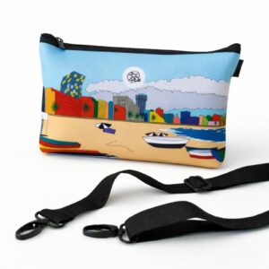 Bolso neceser neopreno Playa de Las Canteras con correa ajustable y diseño de la playa y ciudad de Las Palmas de Gran Canaria