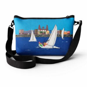 Bolso reversible con diseño de vela latina canaria frente a Vegueta y la Catedral