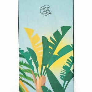 Toalla waffle reciclada Plataneras con diseño de hojas verdes tropicales estilo canario
