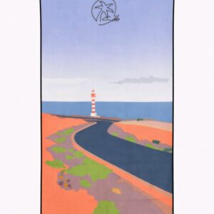Toalla waffle reciclada Sardina del Norte con diseño del faro y paisaje