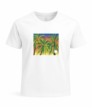 camiseta estampada palmeras canarias atardecer blanco saradibujando