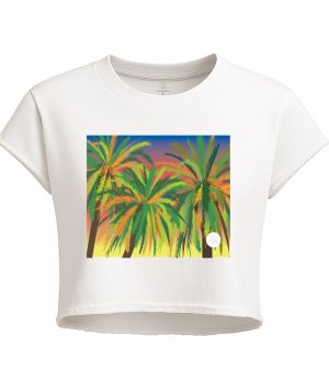 top estampado palmeras canarias atardecer blanco algodón orgánico