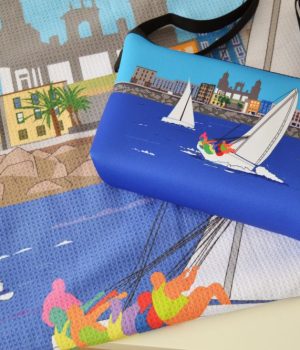 pack bolso neopreno + toallas waffle vela latina canaria saradibujando