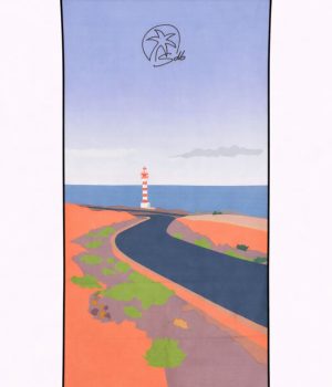 Toalla waffle reciclada Sardina del Norte con diseño del faro y paisaje