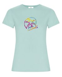 v camiseta mujer TURQUESA H logo de colores